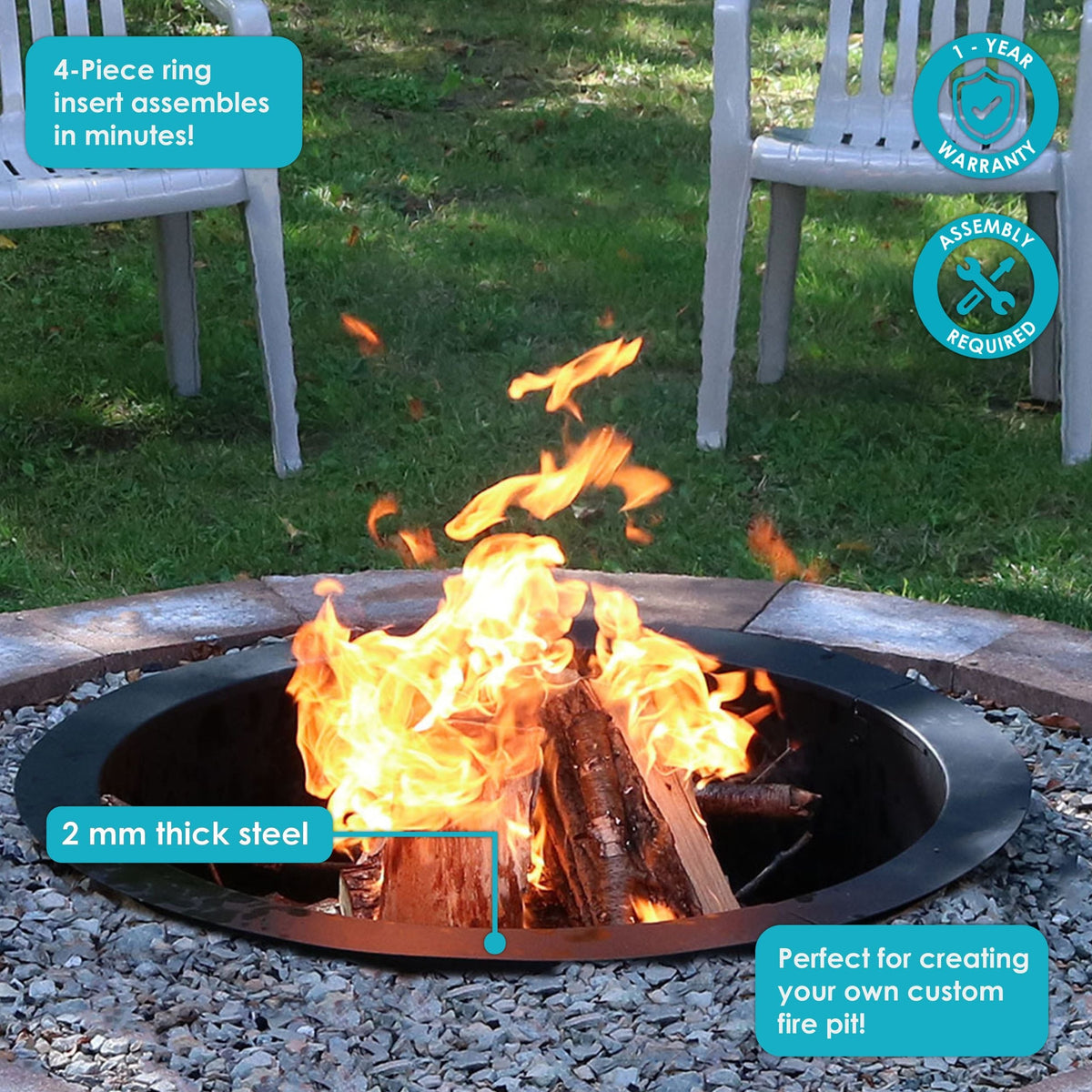 Sunnydaze Decor Heavy Duty Fire Pit Ring Liner, 39-in