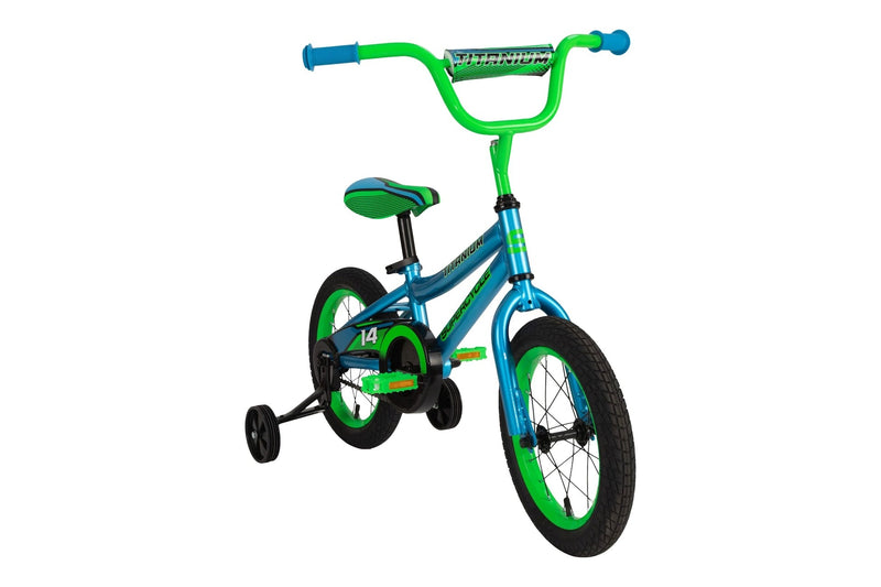 Supercycle Titanium Kids' Bike with Training Wheels, Blue,14-in E6