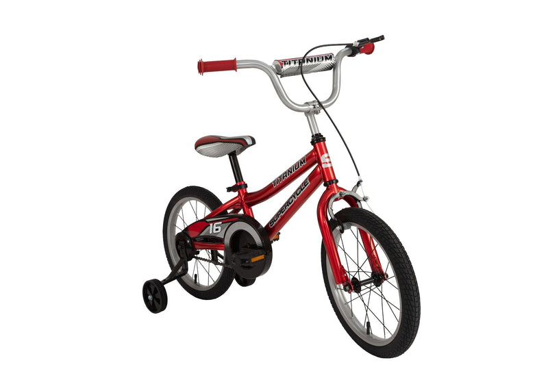 Supercycle Titanium Kids' Bike with Training Wheels, Red, 16-in W3