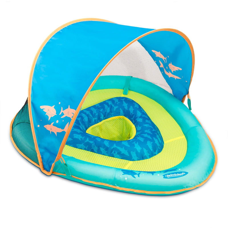 SwimSchool Grow-with-Me Inflatable UV-Protected Baby Swim Float/Boat with Canopy, Blue, Ages 6-24 months Z4