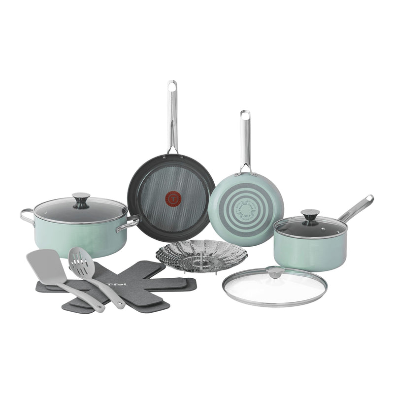 T-Fal Ceramic Inspire Non-Stick Cookware Set, Dishwasher & Oven Safe, Mint, 12-pc B9
