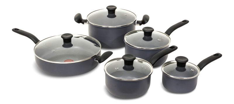 T-fal Hard Titanium Cookware Set, Non-stick, Dishwasher & Oven Safe, Grey, 10-pc P3