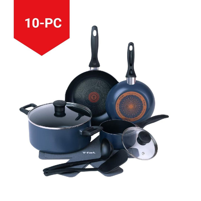 T-Fal Viva Aluminum Non-Stick Cookware Set, Blue, 10-pc P8