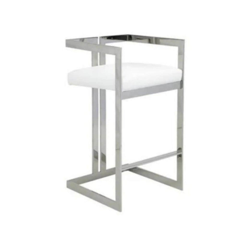 Take Me Home White Cushioned Harvey Stool with Silver Frame C4