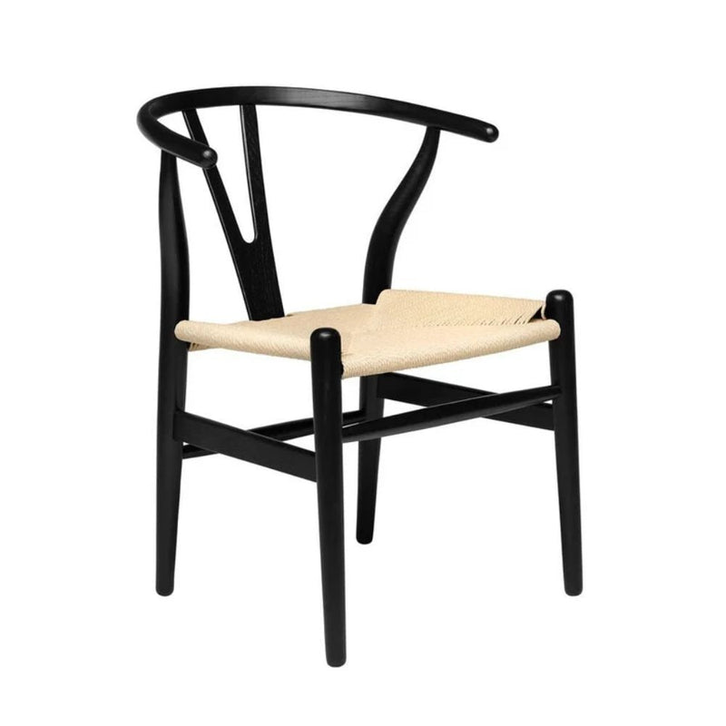 Take Me Home Wishbone Wood Dining Chair with Woven Seat, Black S4