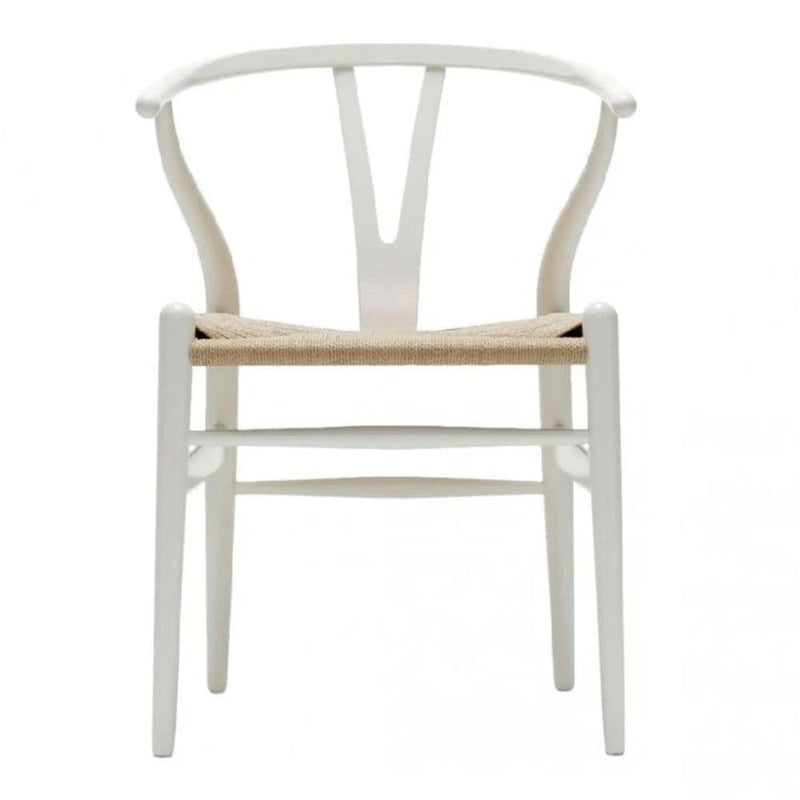 Take Me Home Wishbone Wood Dining Chair with Woven Seat, White L8