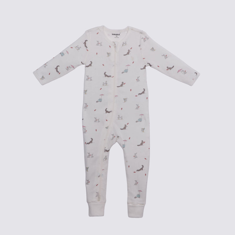 The Elk Baby Racoon Print Premium Organic Cotton Play and Grow Rib Foot Zippy, Various Sizes L7