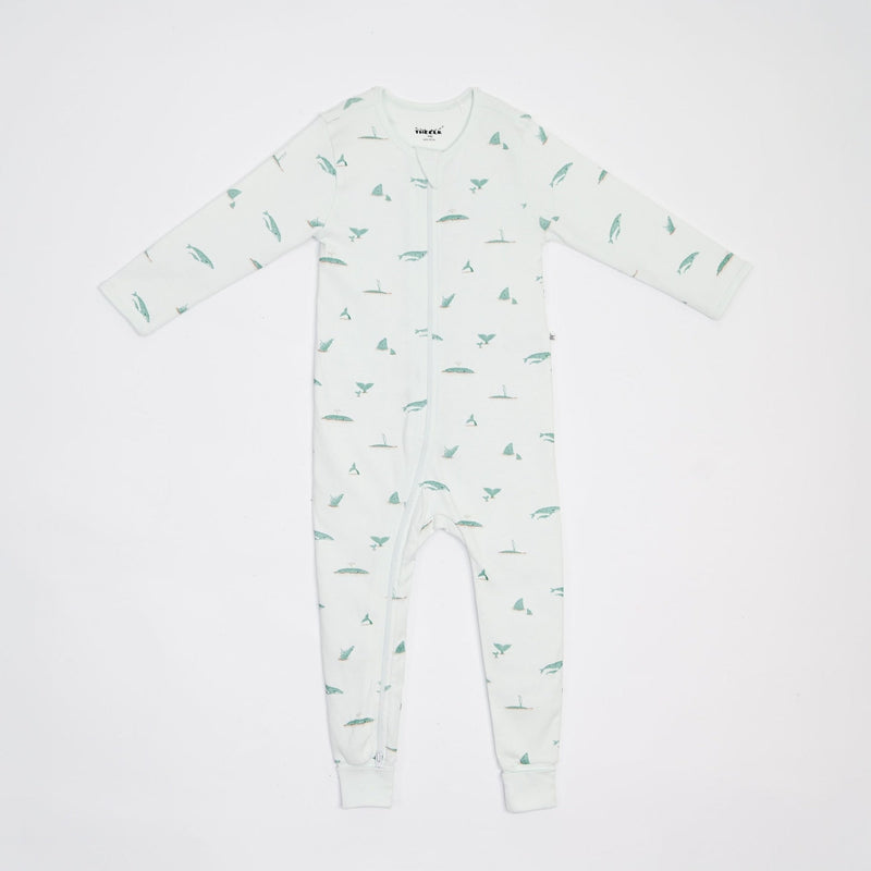 The Elk Baby Whale Print Premium Organic Cotton Play and Grow Rib Foot Zippy, Various Sizes H3