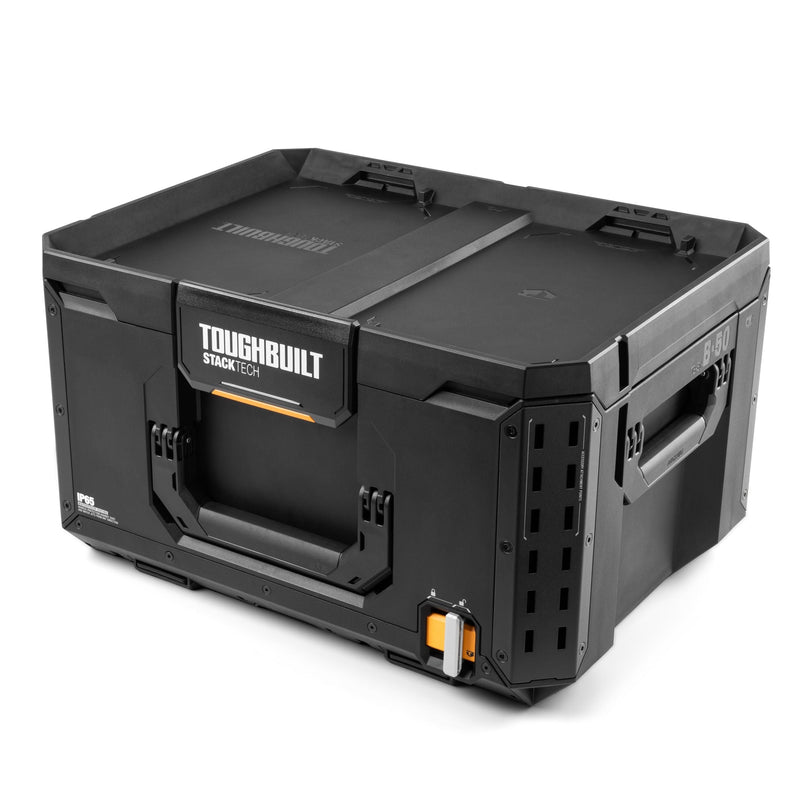 ToughBuilt StackTech Middle Portable Modular Plastic/Metal Tool Box with Inner Tray, IP65-Rated, Black V6