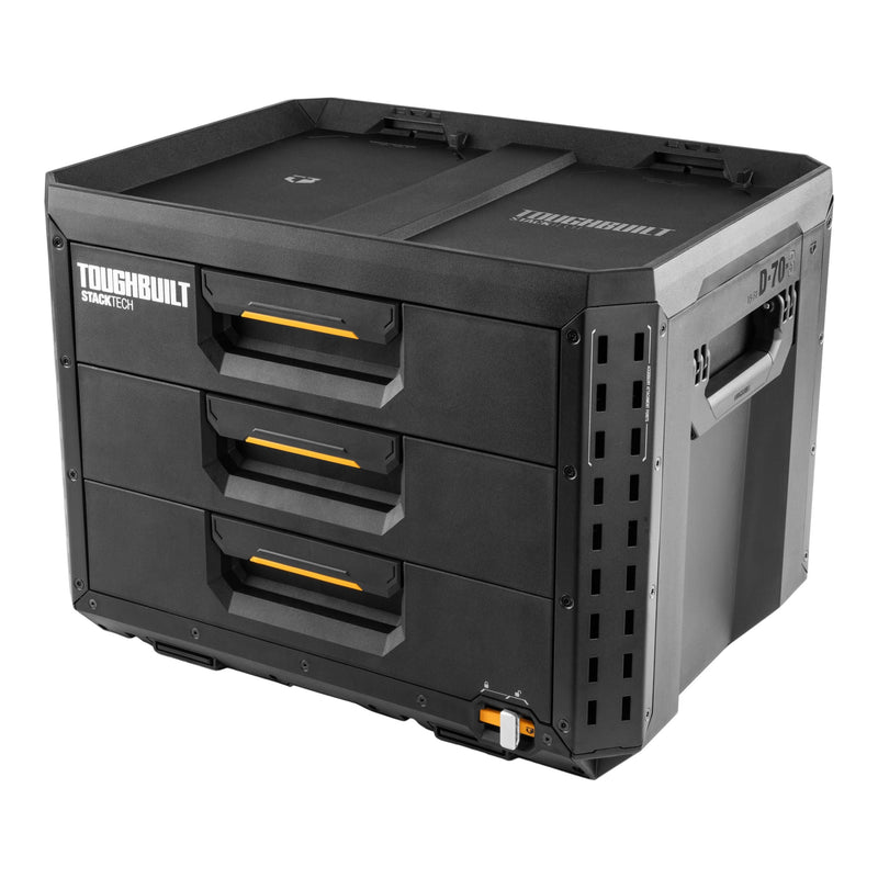 ToughBuilt StackTech XL 3-Drawer Auto-Locking Portable Modular Tool Box, Black T7