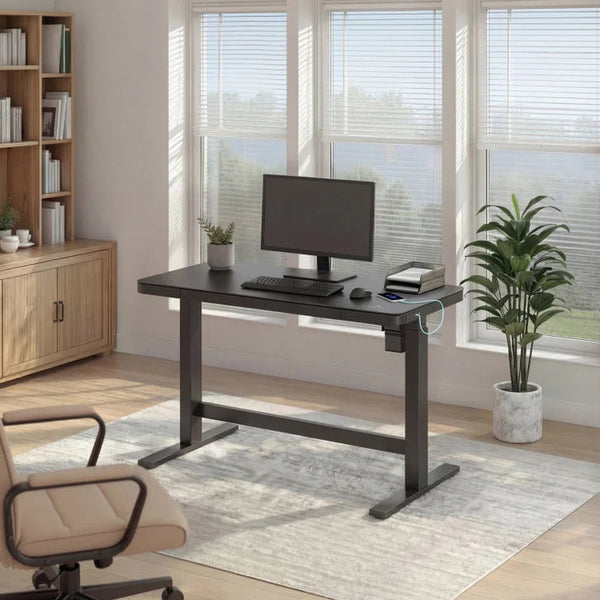 Tresanti Tessa 119.4 cm (47 in.) Adjustable Height Desk with LED Lighting, Black D2