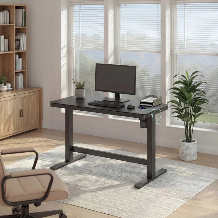 Tresanti Tessa 119.4 cm (47 in.) Adjustable Height Desk with LED Lighting, Black D2