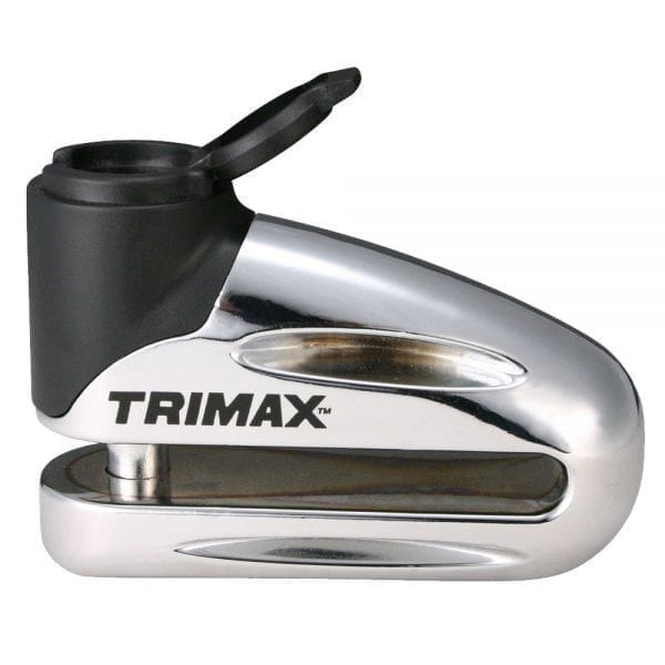 Trimax Hardened Metal Motorcycle Disc Lock with 10mm Pin, Chrome/Silver with Pouch & Cable X6