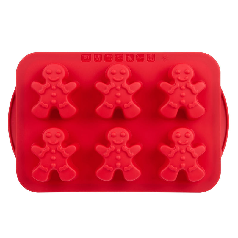 Trudeau Dishwasher Safe Red Silicone Gingerbread Pan, 6-pk G7