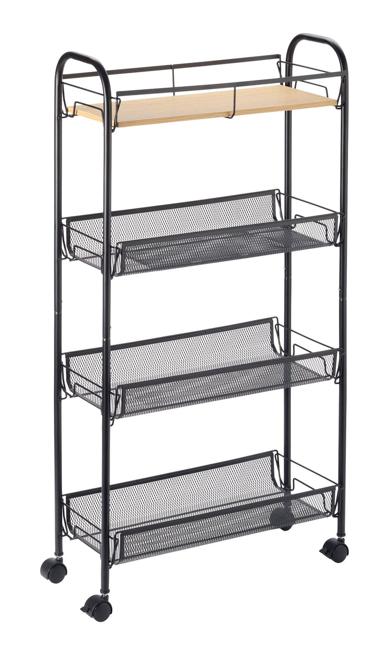 Type A 4-Tier Open Mesh Wire Slim Storage Cart, Black, 17.2x32.6-in C1