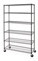 type A 6-Tier Adjustable Wire Shelving Storage Unit with Wheels, Black