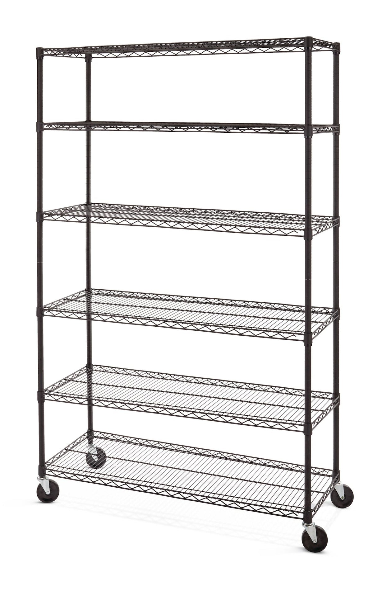 type A 6-Tier Adjustable Wire Shelving Storage Unit with Wheels, Black