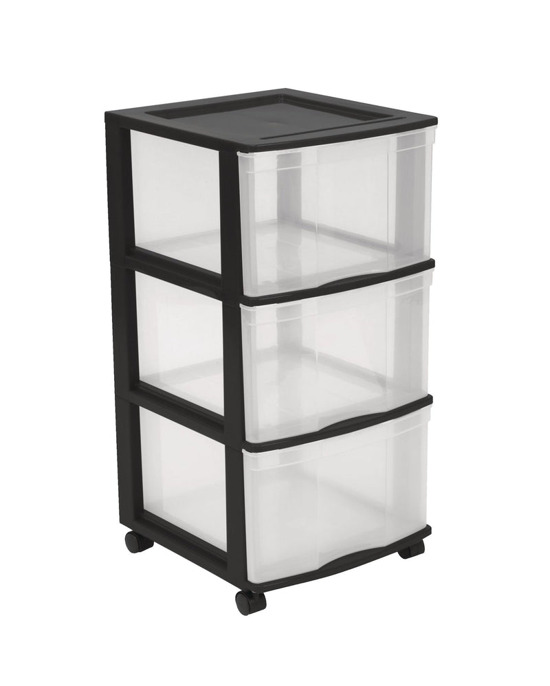 type A Clear Black Frame 3-Drawer Storage Tower/Cart with Wheels, 24-in G6