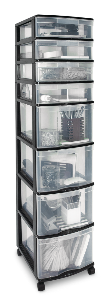 type A Clear Black Frame 8-Drawer Storage Tower/Cart with Wheels, 46-in W9