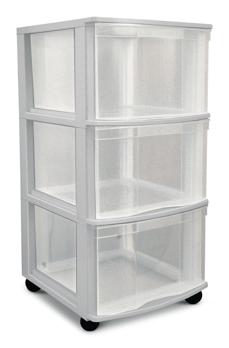 type A Clear Grey Frame 3-Drawer Storage Tower/Cart with Wheels, 26-in S3
