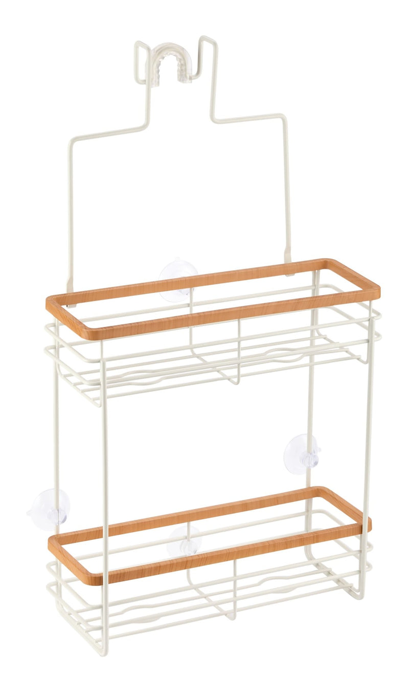 Type A Cubina Over-The-Shower 2-Tier Shower Caddy with Hook, White/Natural R5