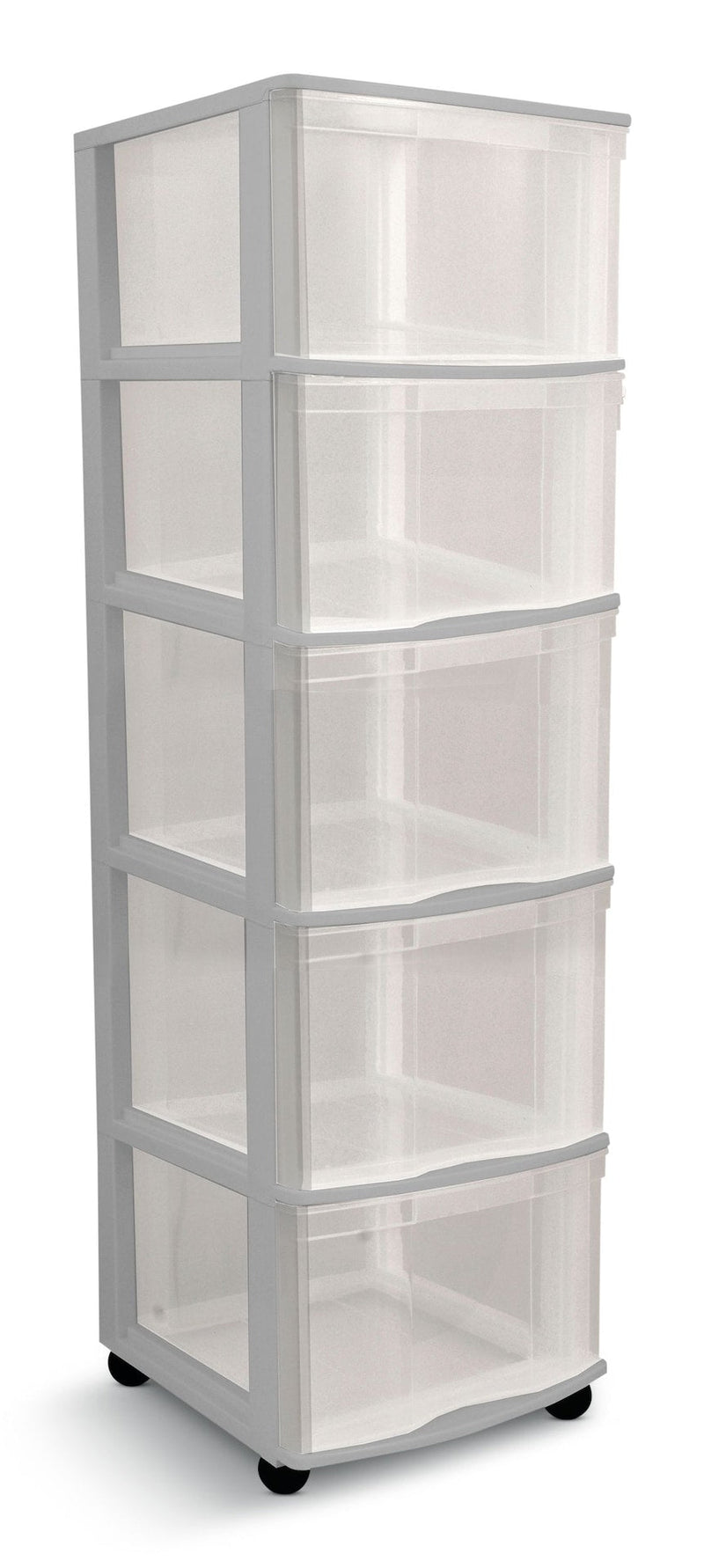 type A Deep Clear Grey Frame 5-Drawer Storage Tower/Cart with Wheels, 39-in P2