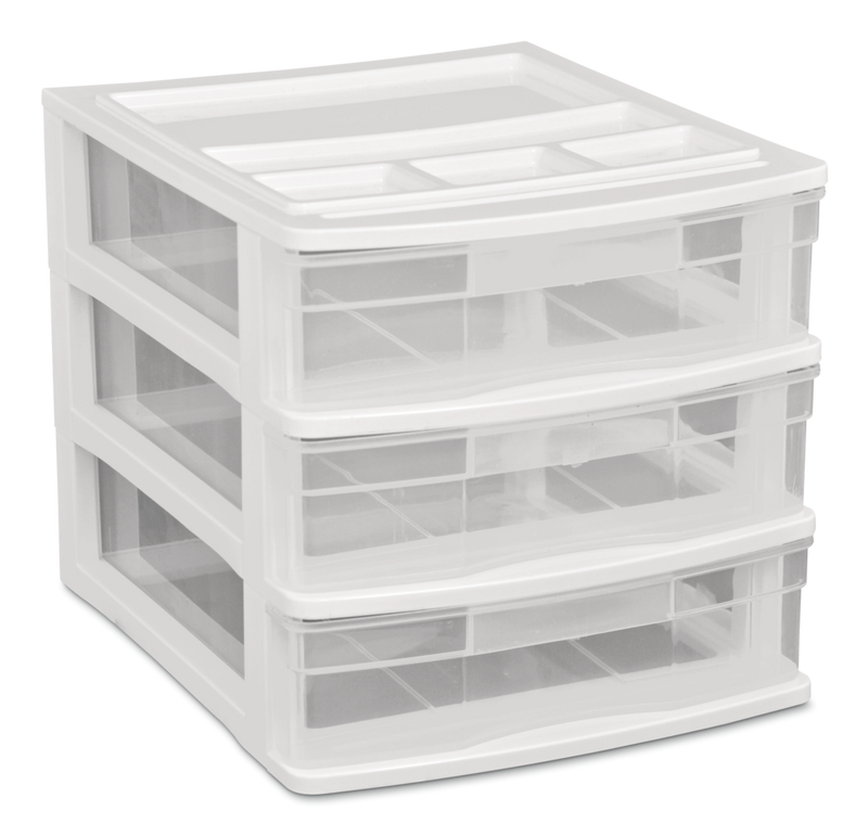 type A Desk Clear White Frame 3-Drawer Storage Tower, 10-in W0