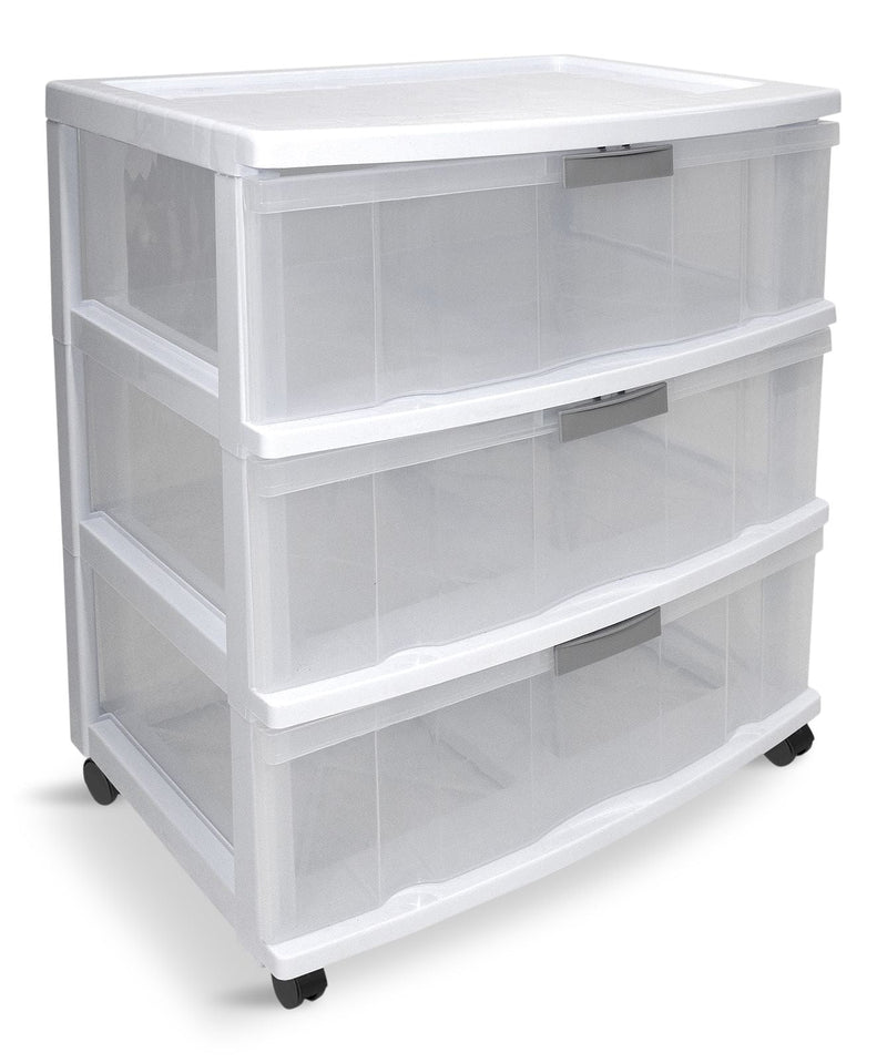 type A Element Clear Frame 3-Drawer Storage Tower/Cart with Wheels, Lockable, 25-in, White L8