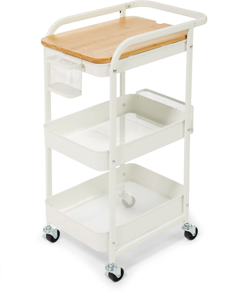 type A Engrained Steel 3-Tier Utility Cart with 4 Wheels White H9