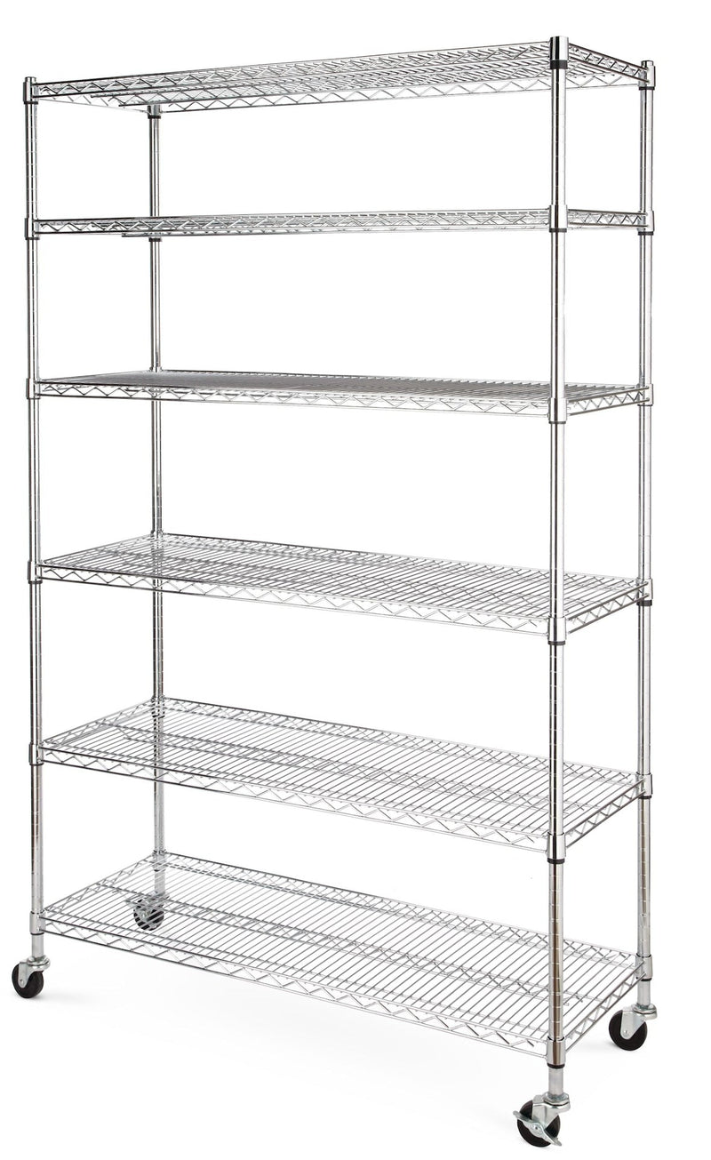 type A Metal 6-Tier Adjustable Wire Shelving Storage Unit with Wheels, Mastercraft Heavy Duty Stackable Storage Box with Lid, 102-L, Black/Blue,... Y3