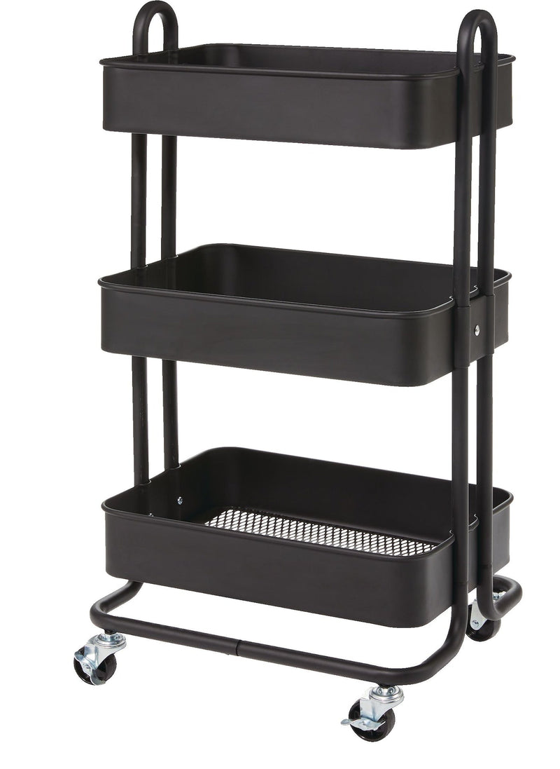 type A Momentum Steel 3-Tier Utility Cart with 4 Wheels Black T4