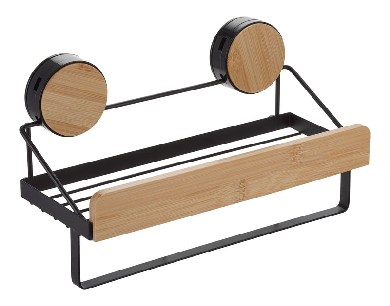 Type A Wall Mounted Single Tier Shower Rack, Black/Bamboo P3