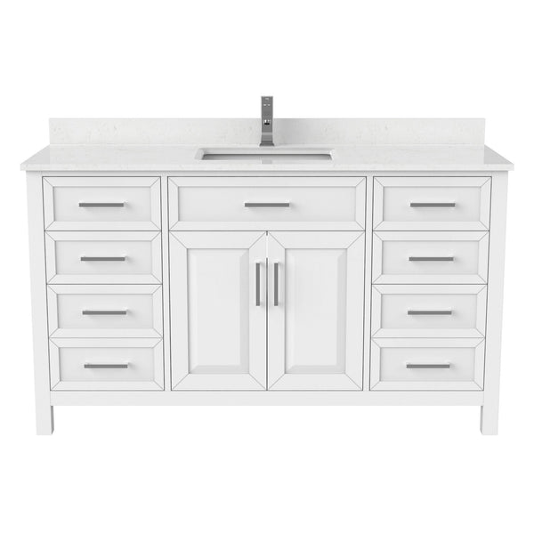 Urban Bathe Terrence Undermount Single Sink Stone Top Bathroom Vanity with Drawer & Cabinet Organizer, White, 60-in I5