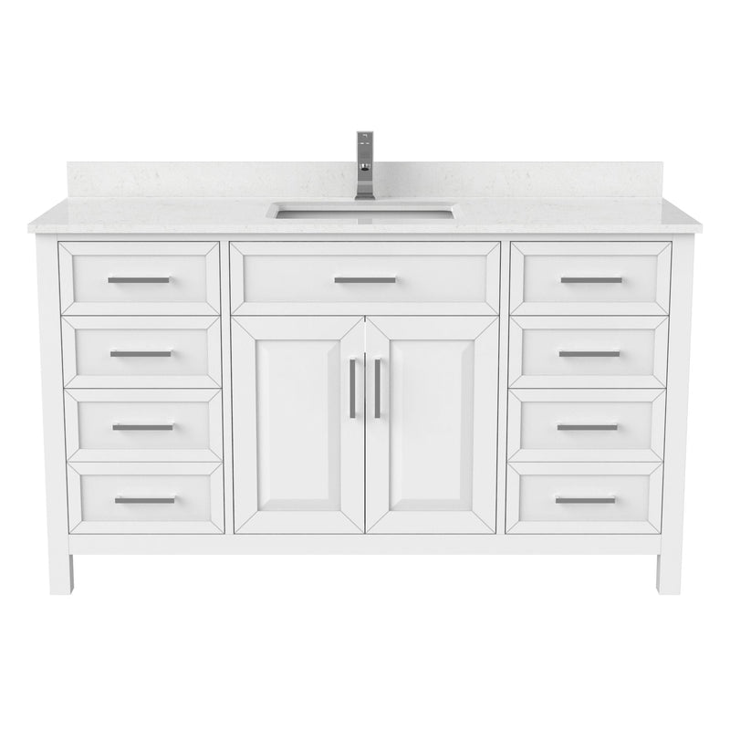 Urban Bathe Terrence Undermount Single Sink Stone Top Bathroom Vanity with Drawer & Cabinet Organizer, White, 60-in I5
