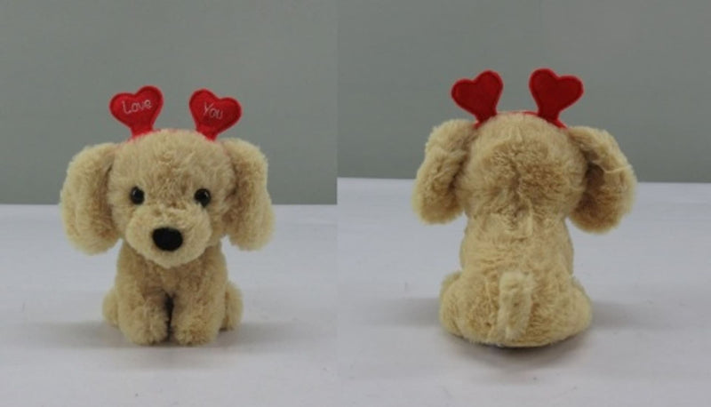Valentine's Day Plush Dog with Heart Headband Gift for Valentine's/Anniversary Day, 6.5-in R2