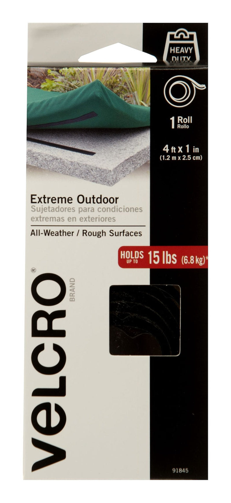 Velcro Industrial Strength Extreme Heavy Duty Tape, Black, 15-lbs, 4-ft x 1-in, 1-pk Z5