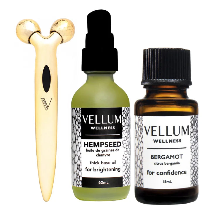 Vellum Wellness Mature Skin Kit with Essential Oils and Facial Roller G3
