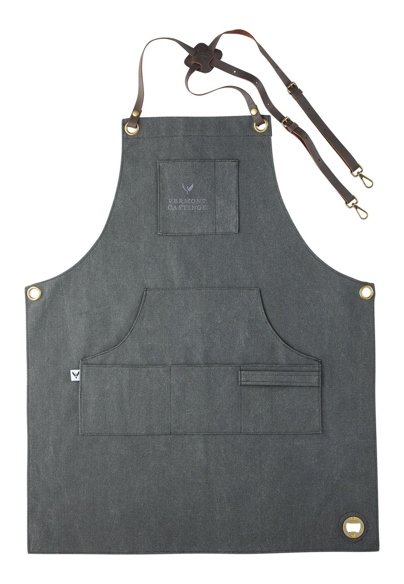 Vermont Castings Adjustable Canvas & Leather BBQ Grilling Apron with Pockets, Grey W8