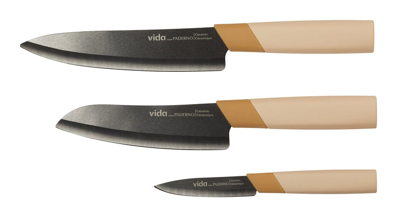 Vida by PADERNO Black Ceramic Knife Set, 3-pc S6