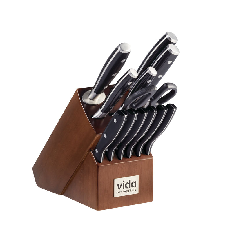 Vida by PADERNO Japanese Steel Knife Block Set, Ergonomic Grip, 14-pc F6