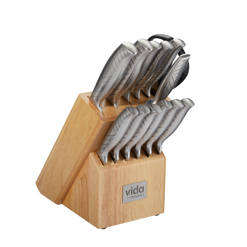 Vida by PADERNO Stainless Steel Knife Block Set, Ergonomic Grip, 14-pc W1