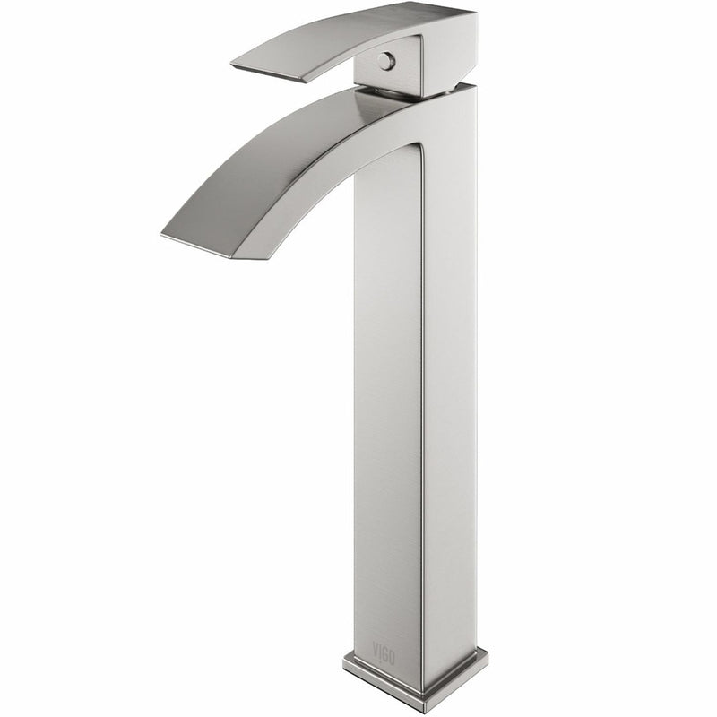 VIGO Duris Vessel Single Handle Vessel Sink Bathroom Faucet with Deck Plate, Brushed Nickel Y0
