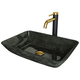 VIGO Glass Grey Onyx Bathroom Sink/Basin Set with Matte Gold Lexington Faucet and Rectangular Vessel