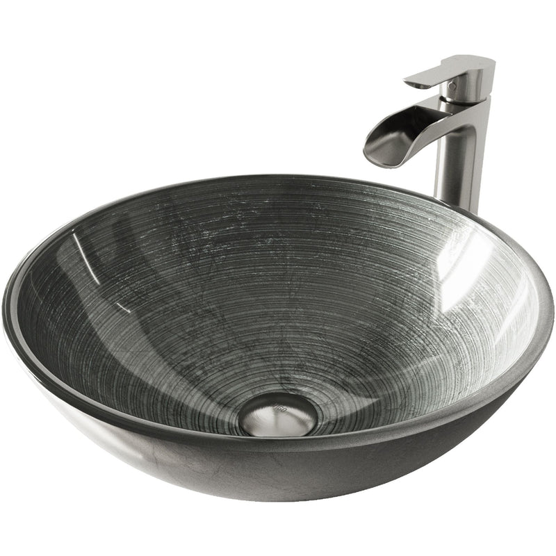 VIGO Glass Simply Silver Bathroom Sink/Basin Set with Niko Faucet and Round Vessel X2