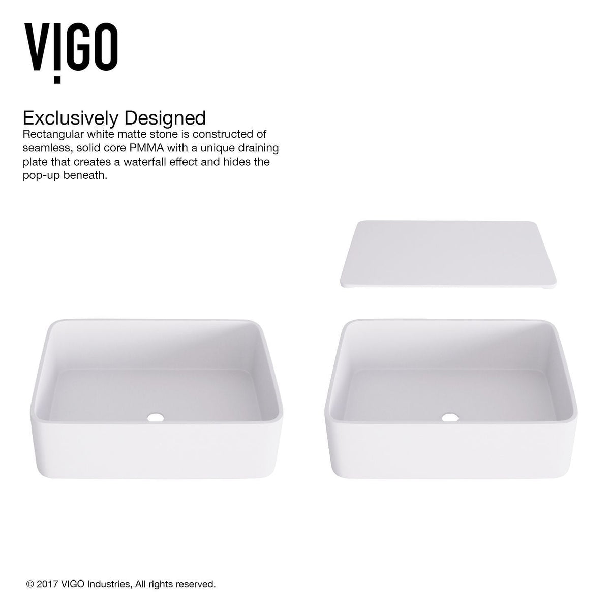 VIGO Jasmine MatteStone 18x15-in Deep White Bathroom Sink/Basin with Rectangular Vessel