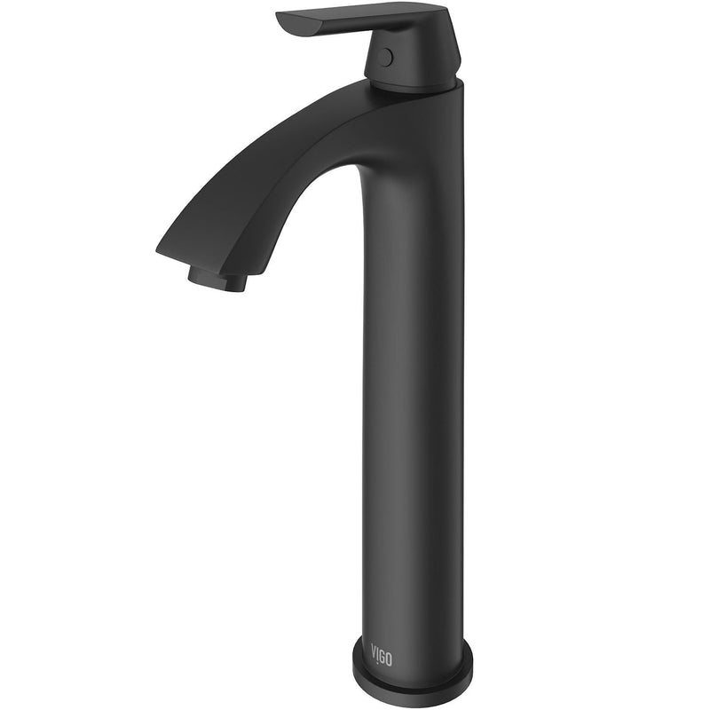 VIGO Linus Single Handle Vessel Single Hole Bathroom Sink Faucet, Matte Black, F4