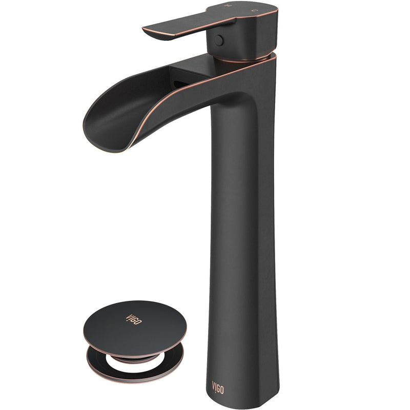 VIGO Niko Single Handle Vessel Single Hole Bathroom Sink Faucet with Pop-up Drain, Antique Rubbed Bronze A3
