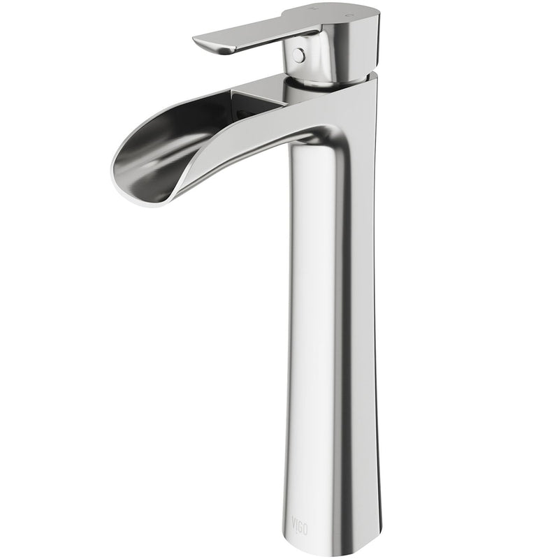 VIGO Niko Single Handle Vessel Sink Bathroom Faucet with Deck Plate, Brushed Nickel F4