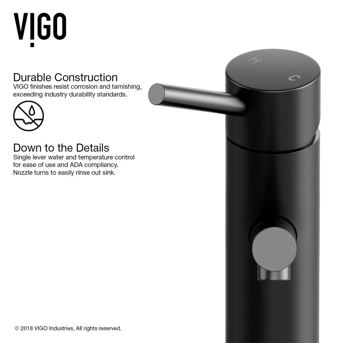 VIGO Noma Single Handle Single Hole Bathroom Sink Faucet, Matte Black,