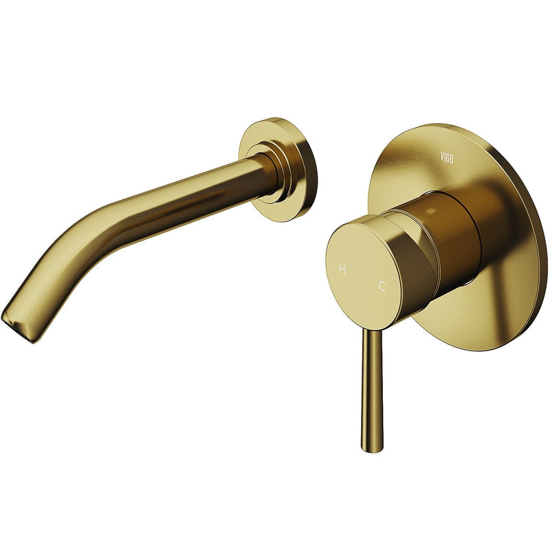 VIGO Olus Wall Mount Single Lever Bathroom Sink Faucet, WaterSense Certified, Matte BGold B3